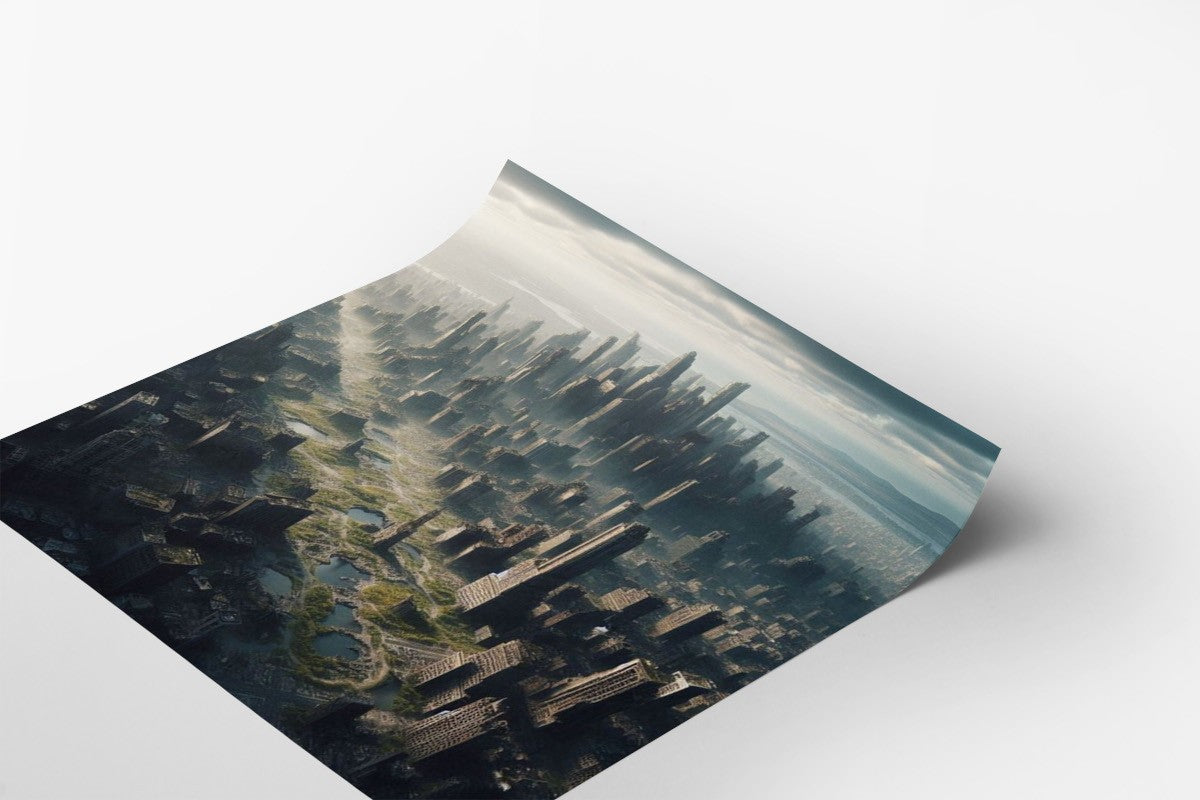 Post Apocalyptic City Abandoned Ruins Skyscrapers Armageddon Poster Art Print C