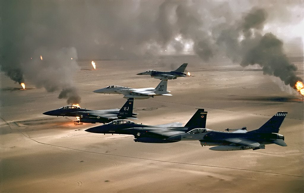 Air Force Fighter Jets Kuwait Burning Oil Fields Desert Storm Photo Poster Art Print