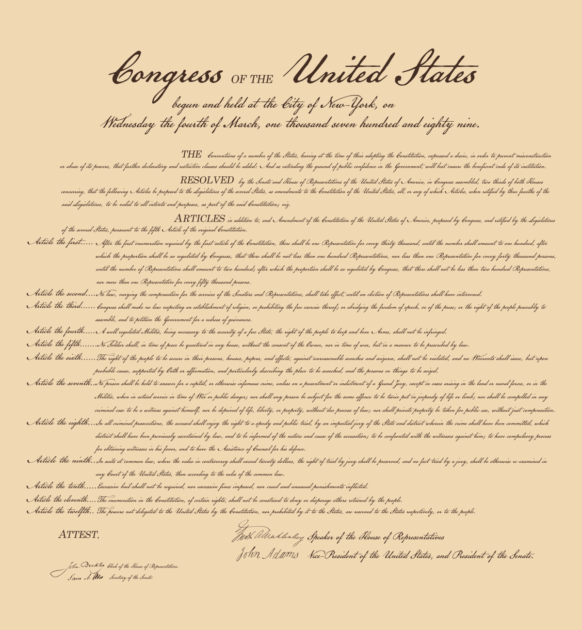 Bill of Rights U.S. United States 1787 Resolution Broadsheet Poster Art Print 24 x 26 in