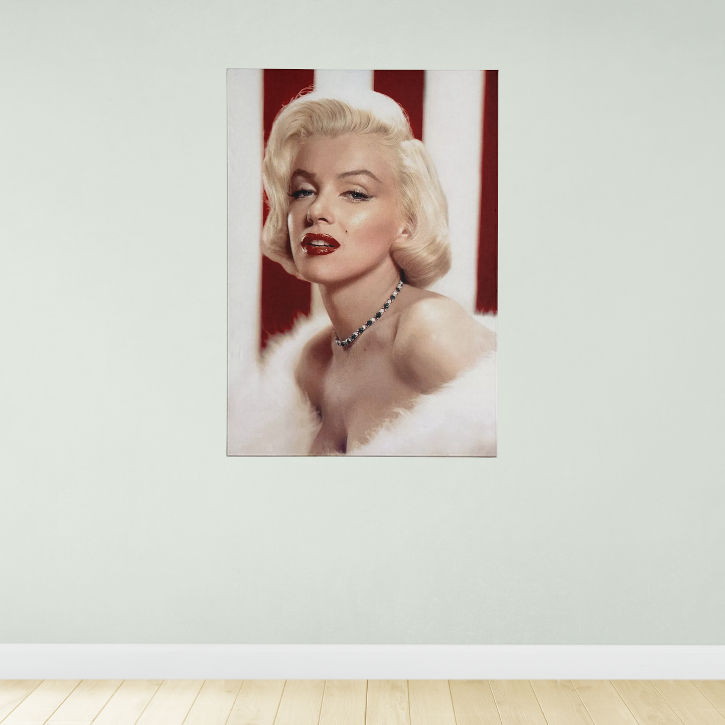 Marilyn Monroe in White 1953 Shoot Red Striped Background Photo Poster Art Print
