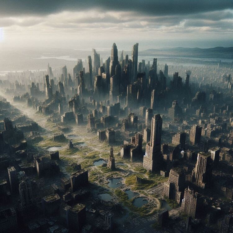 Post Apocalyptic City Abandoned Ruins Skyscrapers Armageddon Poster Art Print C