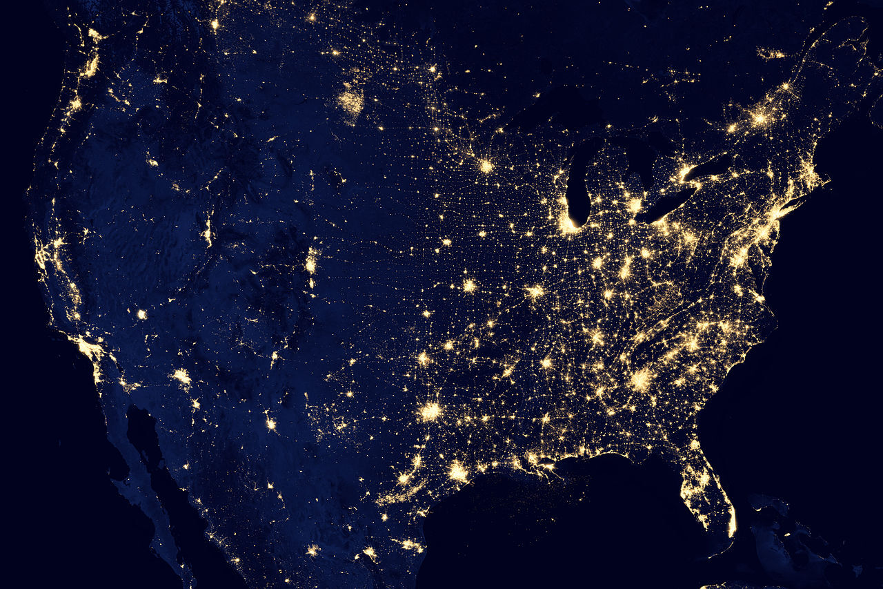 United States U.S. at Night Composite Image Space Poster Art Print