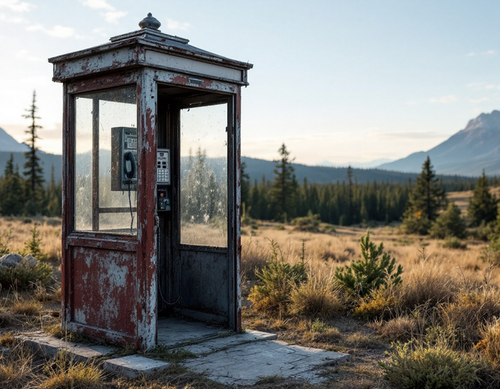 Weathered Phone Booth Stands Solitary in a Mountain Meadow Poster 18 x 24 in