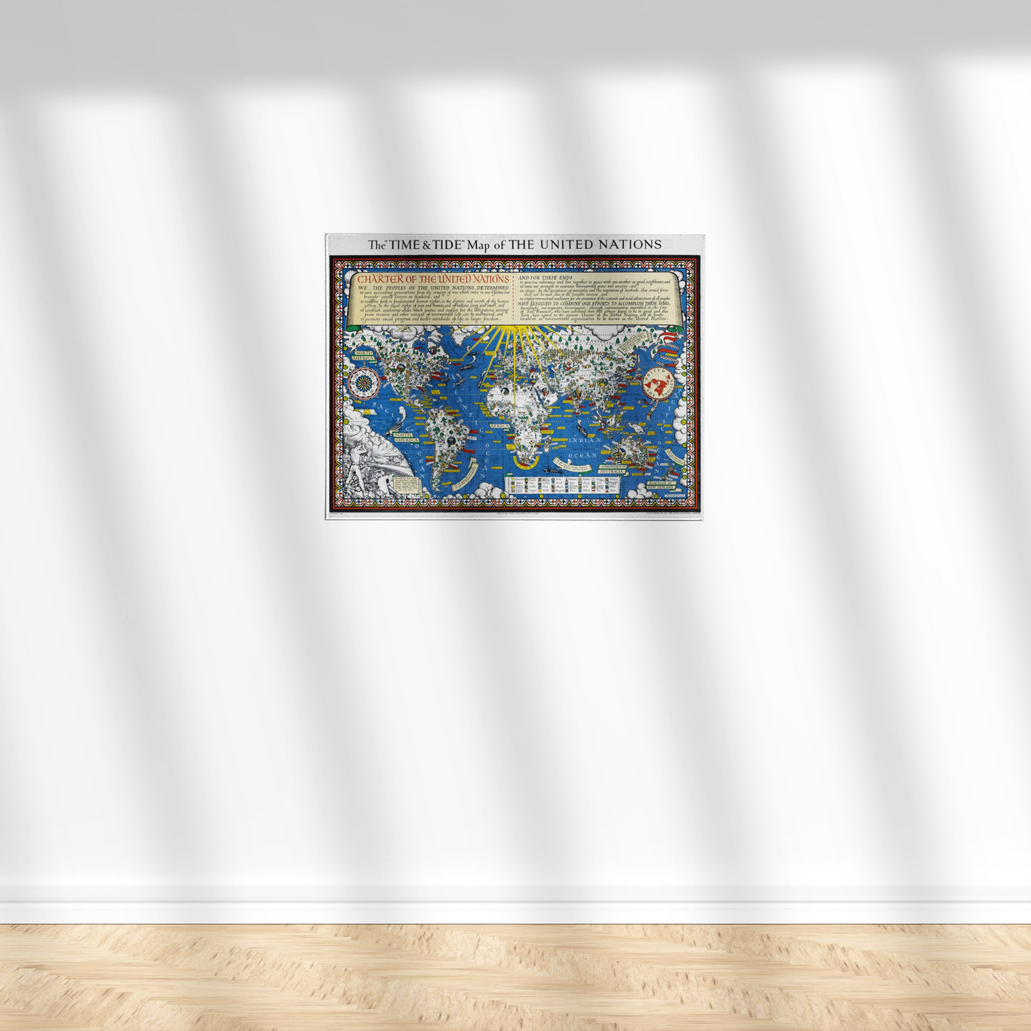 Time and Tide Map of the United Nations Preamble Charter Illustrated Map Poster Art Print
