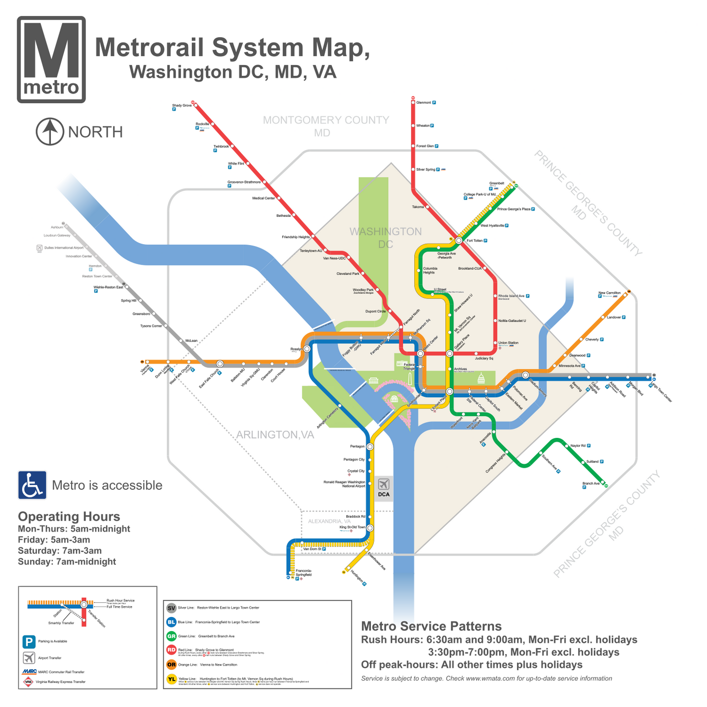 Washington D.C. DC Metro System Subway Diagram Transit Map Train Rail 24 x 24 in