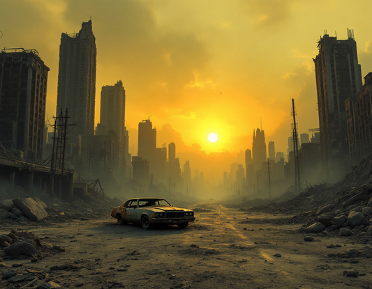 Abandoned Car on a Deserted Road in a Post-Apocalyptic City Poster Print 18 x 24 in
