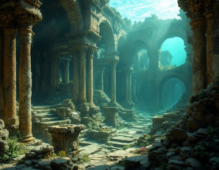 Ruins of a Grand, Pillared Temple, Now an Underwater Realm Print 18 x 24 in