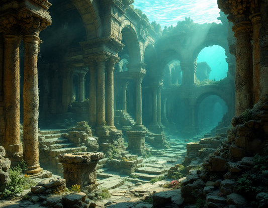 Ruins of a Grand, Pillared Temple, Now an Underwater Realm Print 18 x 24 in