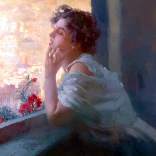 Girl at the Window Fanciulla alla finestra Mario Borgoni 1916 Painting Poster Print