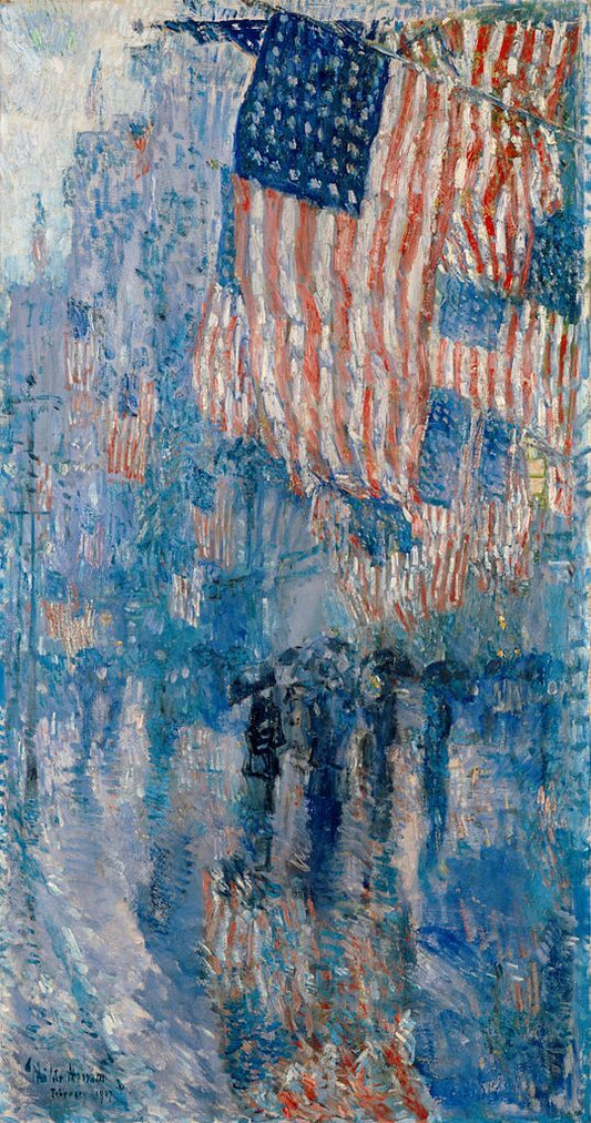 The Avenue in the Rain by Hassam American Flag 1917 Painting Poster Art Print