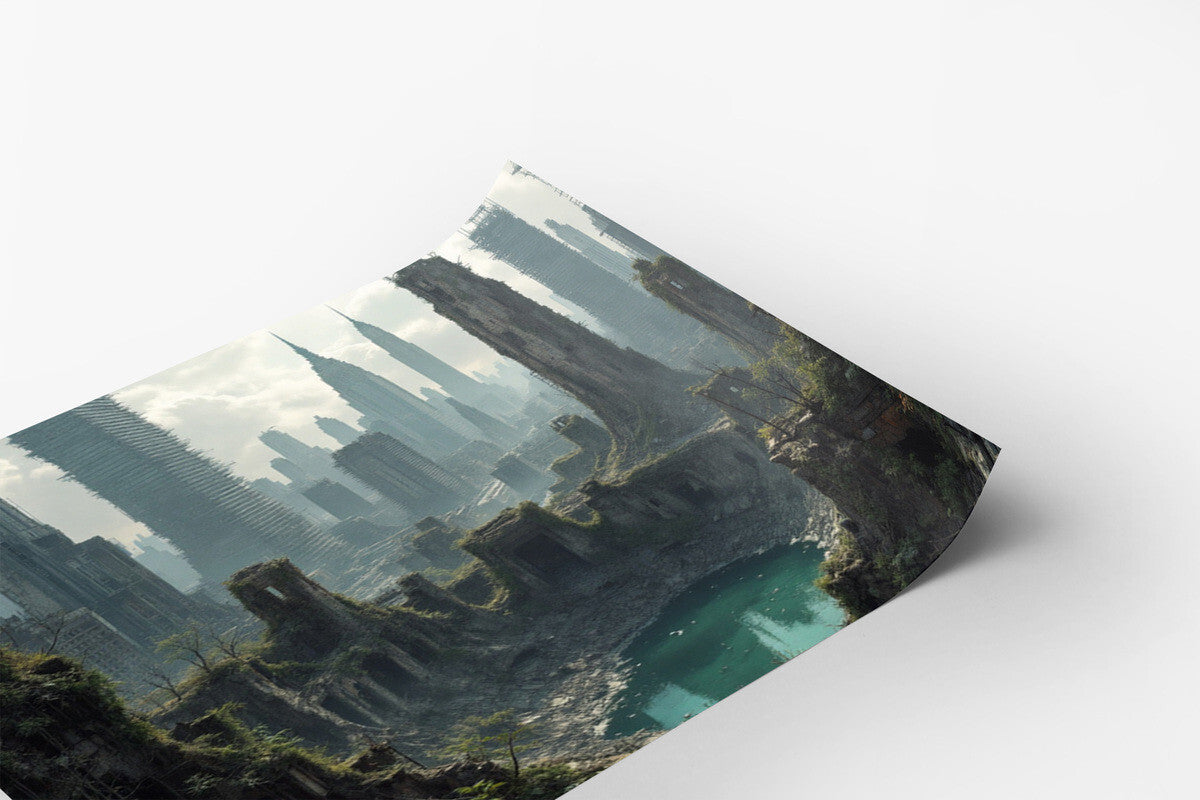 Post-Apocalyptic City Metropolis Skyscrapers Water Overgrown Poster 18 x 24 in A