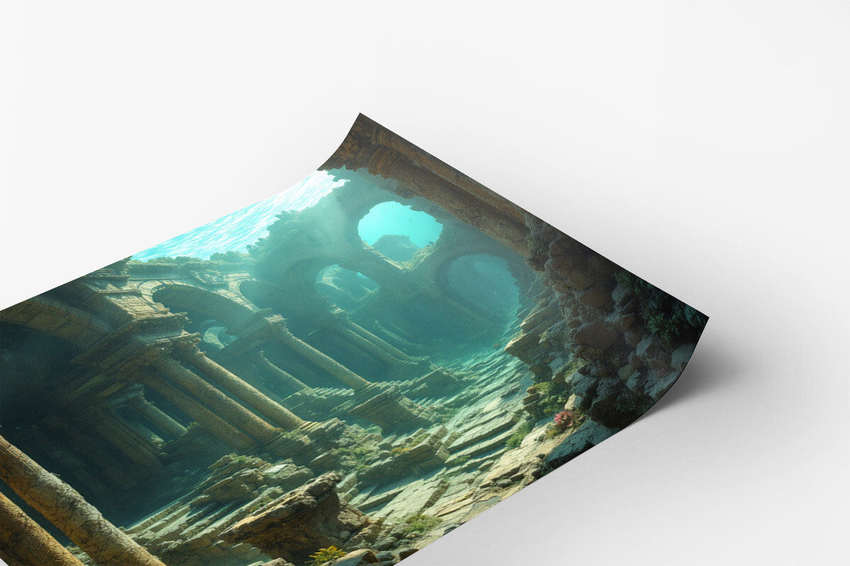 Ruins of a Grand, Pillared Temple, Now an Underwater Realm Print 18 x 24 in