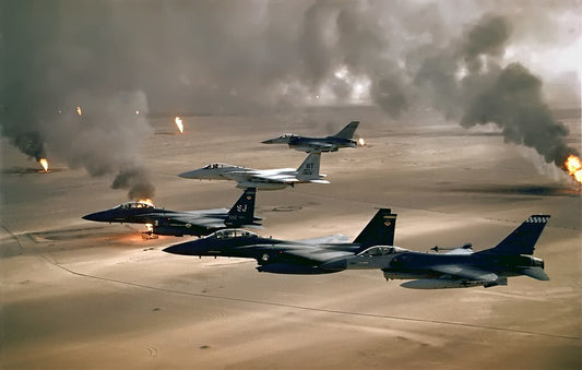 Air Force Fighter Jets Kuwait Burning Oil Fields Desert Storm Photo Poster Art Print