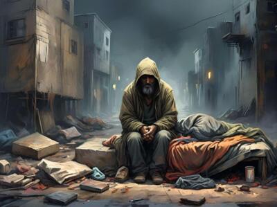 Homeless Man Homelessness City Slum Hopeless Lonely Desolation Poster Print A 18 x 24 in