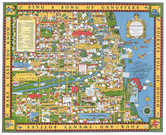 Chicago Gangland Gangster Map Prohibition 1930s Map Poster Art Print