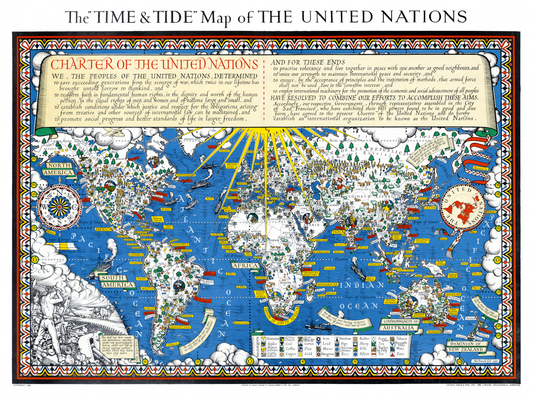 Time and Tide Map of the United Nations Preamble Charter Illustrated Map Poster Art Print