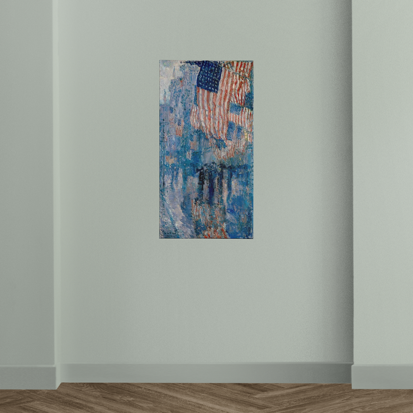 The Avenue in the Rain by Hassam American Flag 1917 Painting Poster Art Print