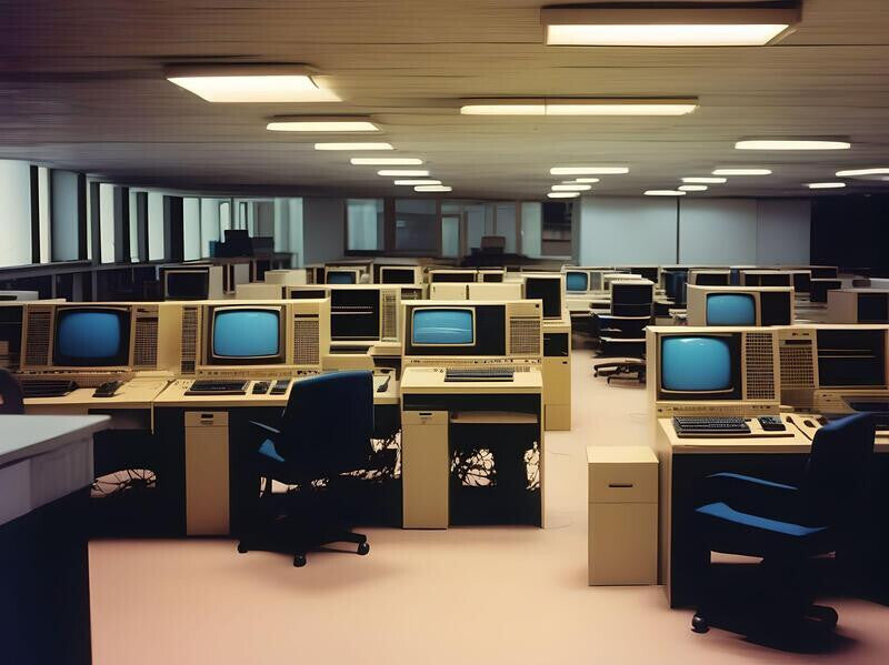 1970s Style Computers Terminals Computer Lab Liminal Space Poster Print 18 x 24 in