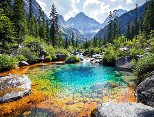 Crystal-Clear Mountain Stream Flows Through Lush Valley Poster Print 18 x 24 in