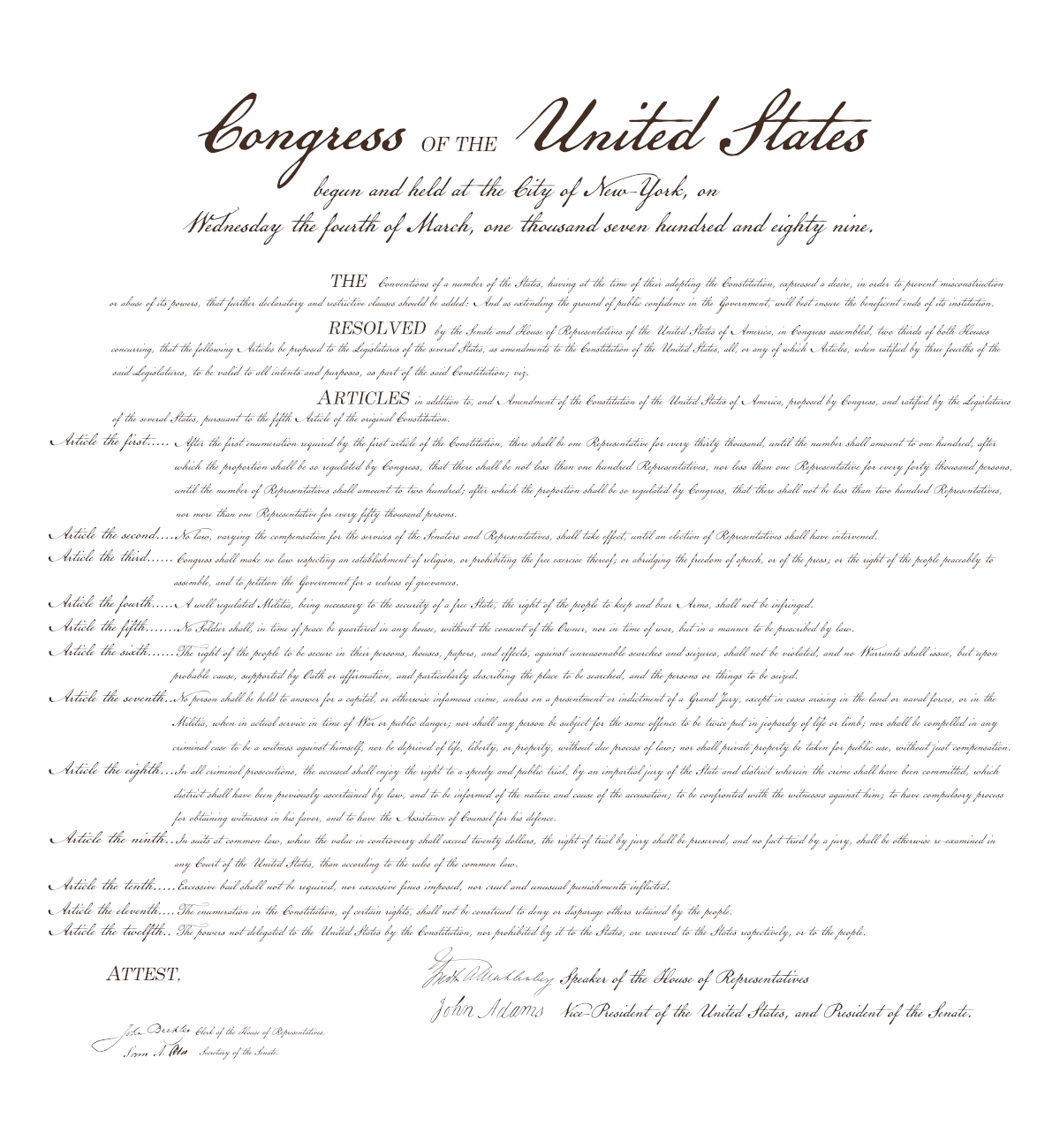 Bill of Rights U.S. United States 1787 Resolution Broadsheet Poster Art Print 24 x 26 in