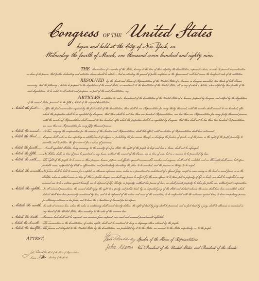 Bill of Rights U.S. United States 1787 Resolution Broadsheet Poster Art Print 24 x 26 in