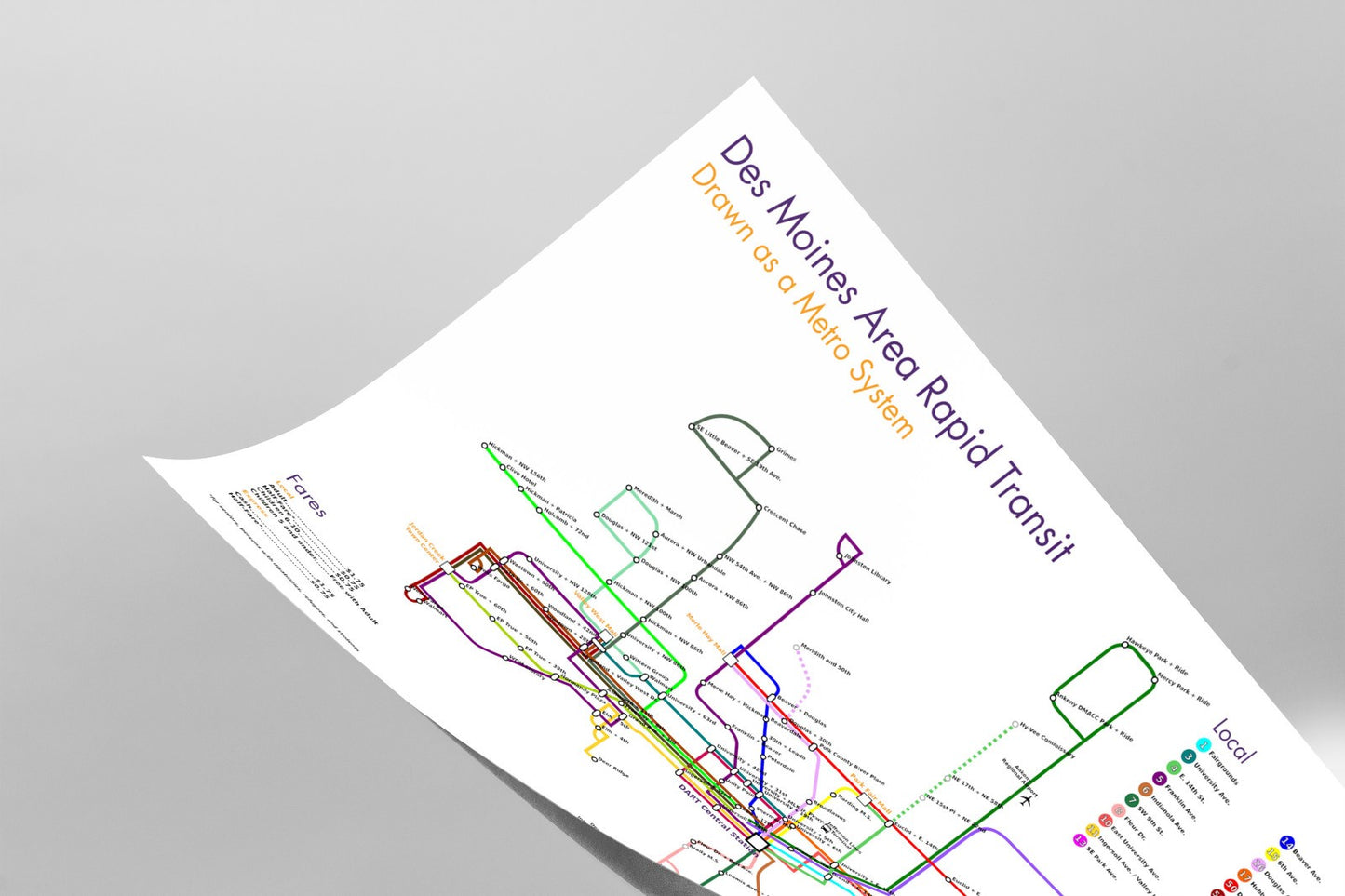 Des Moines IA Iowa Bus System Network as a Metro Subway Map DART