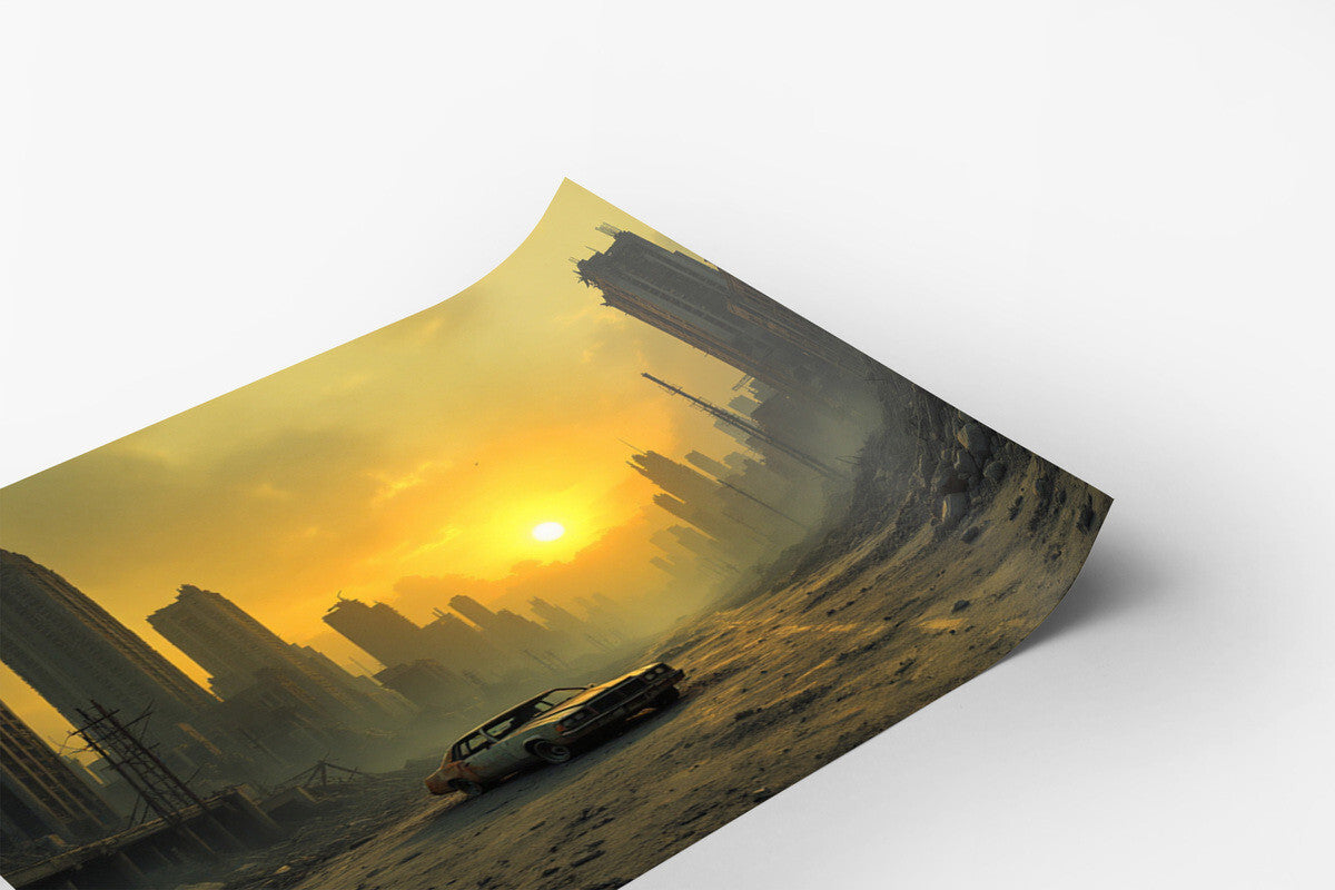 Abandoned Car on a Deserted Road in a Post-Apocalyptic City Poster Print 18 x 24 in