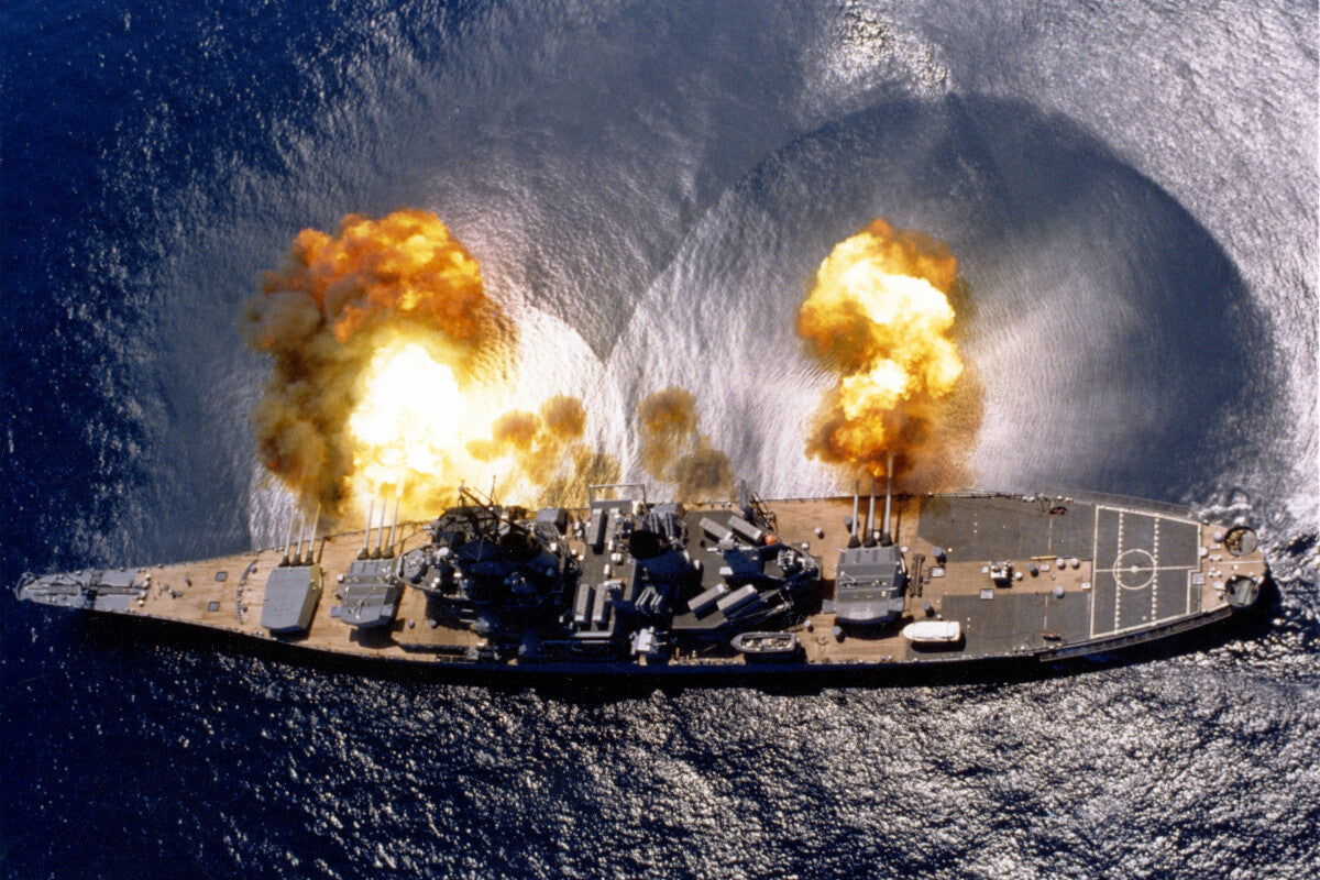 USS Iowa Battleship Firing Full Broadside Main Guns Photo Poster Art Print