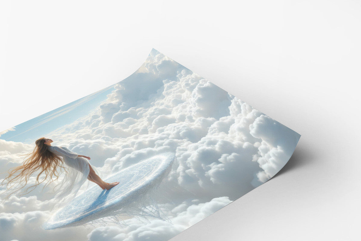 Ocean of Billowing Clouds Woman Frosted Platform Poster Art Print 18 x 24 in