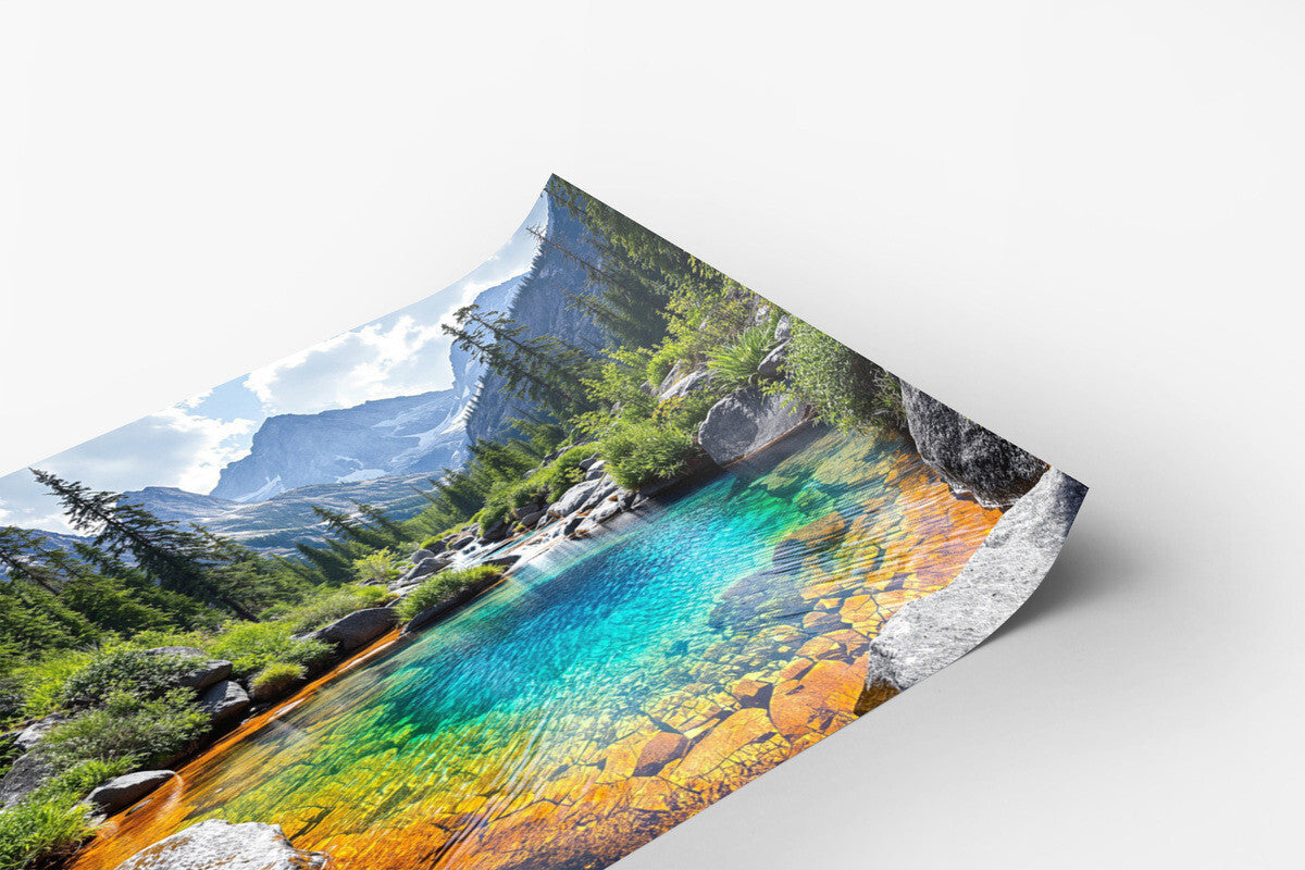 Crystal-Clear Mountain Stream Flows Through Lush Valley Poster Print 18 x 24 in