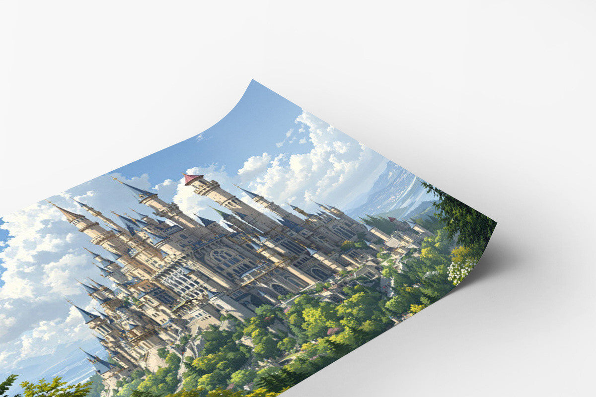Many-Spired Castle Dominating a Forested Landscape from a Hill Poster Print 18 x 24 in