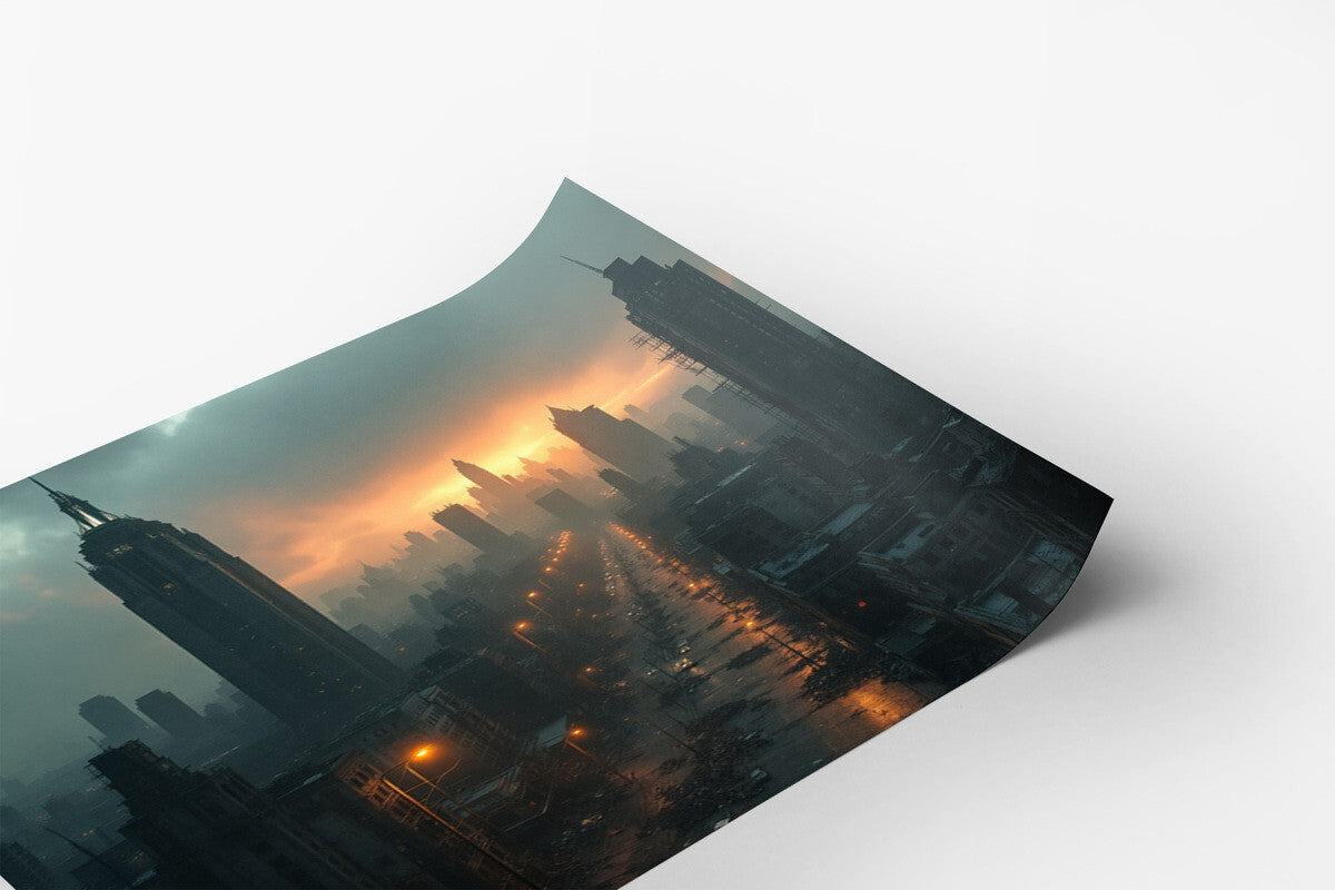 Apocalyptic Sunset over a Deserted High-Rise City Skyline Poster Print 18 x 24 in
