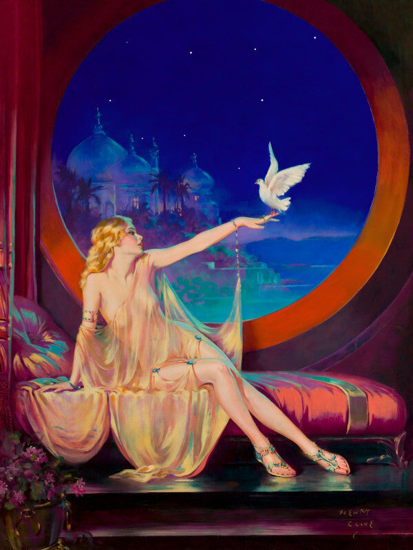 Sultana Henry Clive 1925 Painting Poster Woman Dove Window Night Art Print