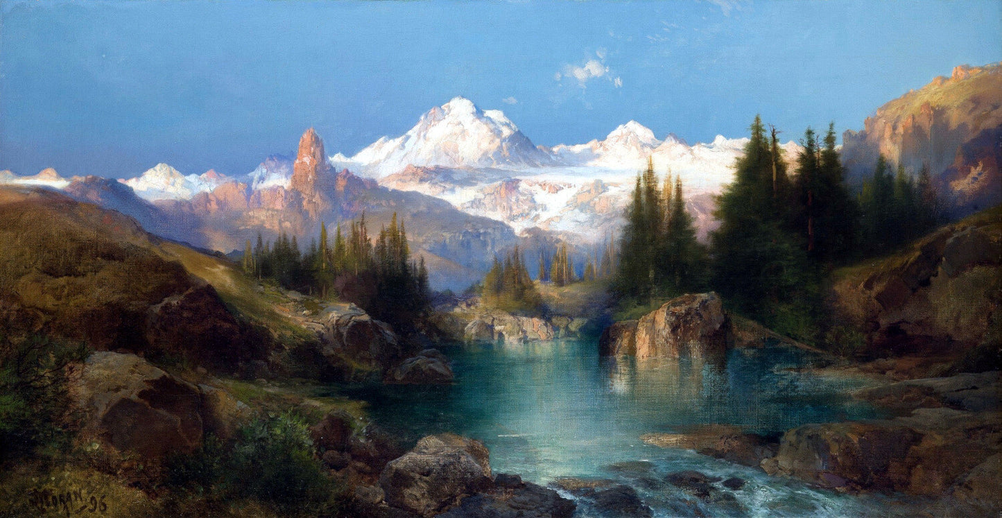 A Snowy Mountain Range Path of Souls Idaho Thomas Moran Painting Poster Art Print
